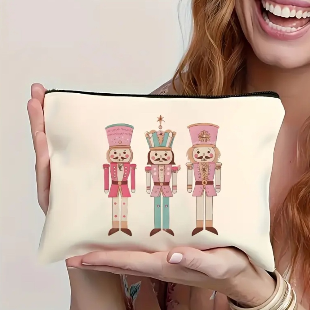 NIP! Christmas Holiday Trio of Nutcrackers Cosmetic Bag / Make-Up Bag!